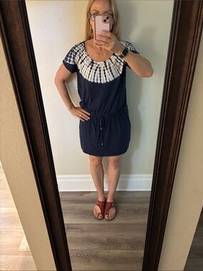 Michael Kors Navy and White Tie-Dye Yoke Women's Swim Coverup Dress